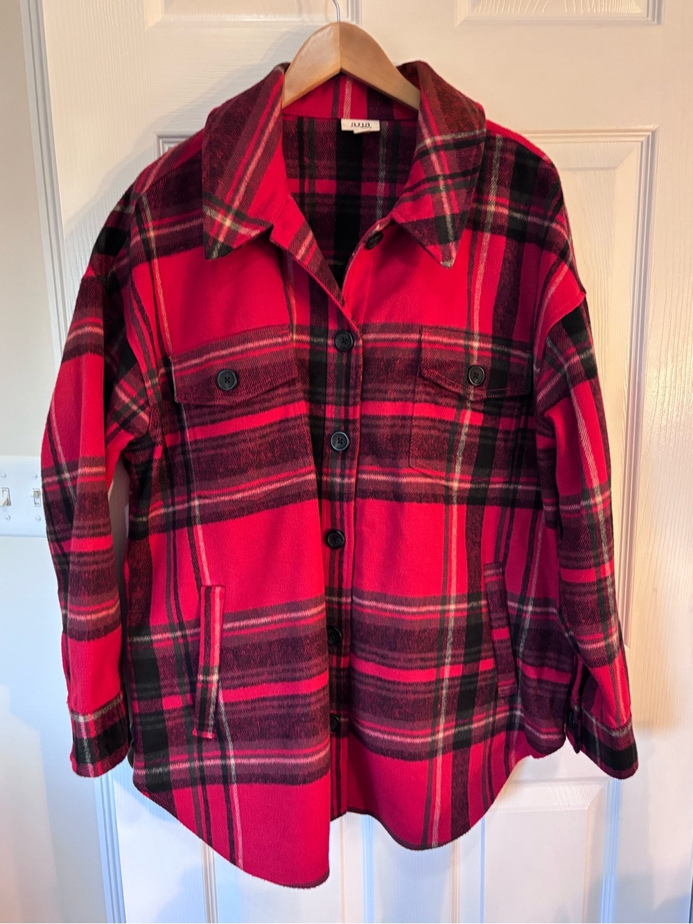 a.n.a Red and Black Plaid Women’s Button-Front Shacket